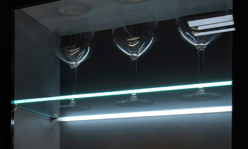 Glass shelf clearance edge lighting