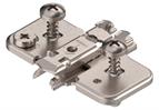 Blum 0mm cruciform cam mounting plate with split dowels and screws
