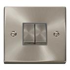 Click 2 Gang 2 Way &#39;Ingot&#39; 10A X Switch - Grey/Satin Chrome