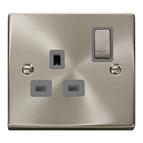 Click 1 Gang 13A DP Ingot Switched Socket Outlet - Grey/Satin Chrome