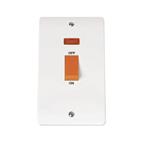 Click 45A 2 Gang Single Cooker Switch with Neon white