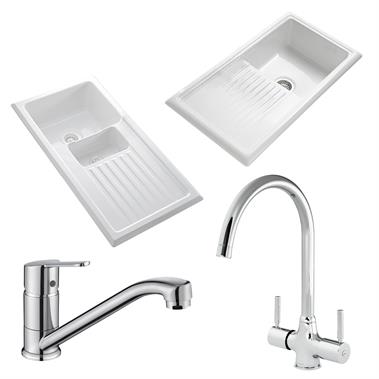 White Ceramic Sink and Tap Packs