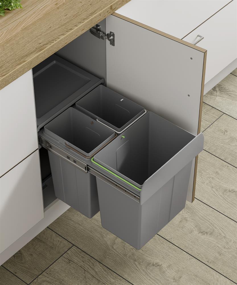 Pull out Waste Bin Dark Grey 40 Litre (2 x 10 + 1 x 20), Min 400mm Base unit