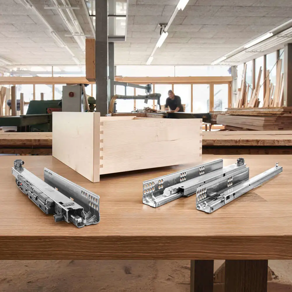 Blum drawer runners on a desk
